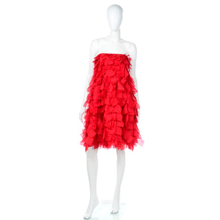 Documented 2008 Valentino Spring Summer Red Tiered Silk Organza Dress Runway