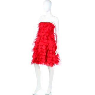 Runway Documented 2008 Valentino Spring Summer Red Tiered Silk Organza Dress