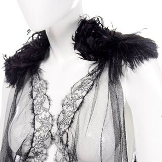 F/W 2012 Alberta Ferretti Netting, Lace & Feather Sleeveless Shrug