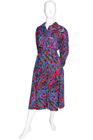 Vintage YSL outfit with abstract colors - matching blouse and skirt make a beautiful vintage dress when worn together.