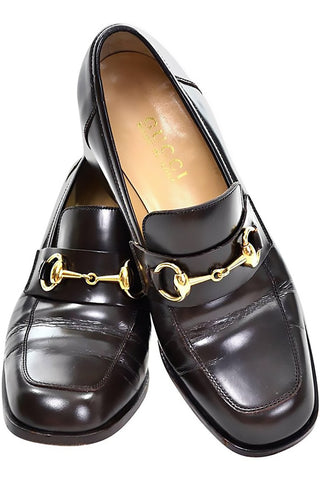 Gucci 7.5 loafers brown leather with gold hardwear