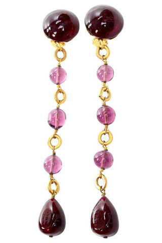 Vintage Chanel Gripoix Purple Drop Gold Earrings Victoire de Castellane
