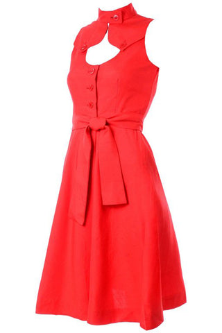 1960s Rodrigues Orange Red Silk Dress w/ Keyhole Opening Deadstock