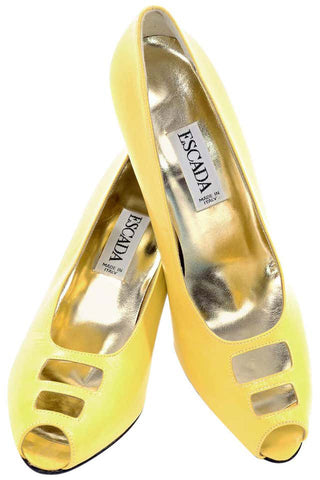 1980s Escada Yellow Vintage Shoes Peep Toe Heels Never Worn 7.5AA