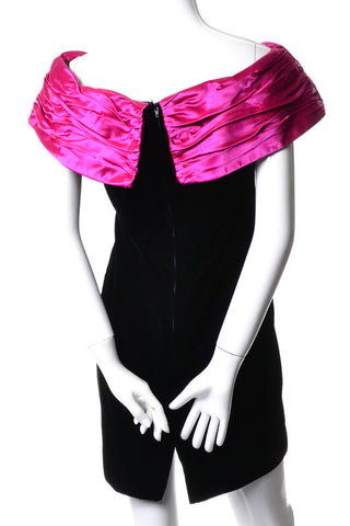 Black Pink 1980s Vintage Velvet Cocktail Dress Velvet