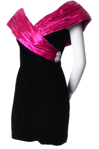 1980s Vintage Velvet Cocktail Dress Black and Pink