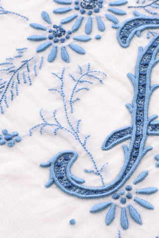16" Monogrammed Madeira Blue A Vintage Handkerchief