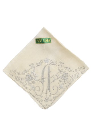 Monogrammed Linen Vintage Handkerchief Letter A New with Tag - Dressing Vintage