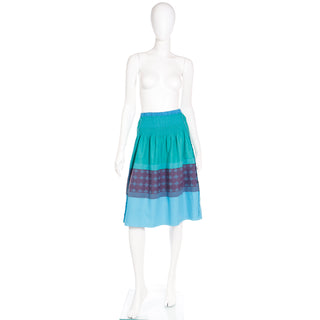 1990s A-Poc Issey Miyake Blue Green & Purple Vintage Cotton Skirt w Shirring