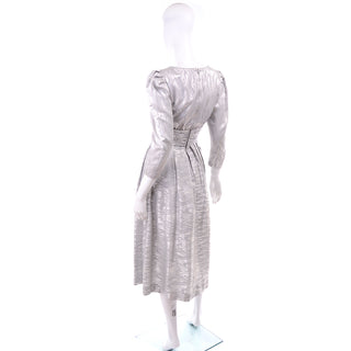 80s AJ Bari vintage silver dress w puff sleeves