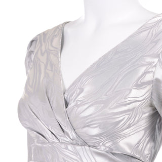 AJ Bari vintage silver dress with gathered puff sleeves 1980s