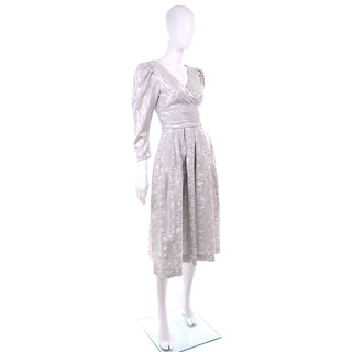 1980s AJ Bari vintage silver dress with puff sleeves