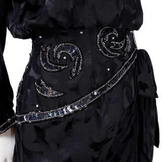AJ Bari asymetrical black silk dress with ruffled skirt