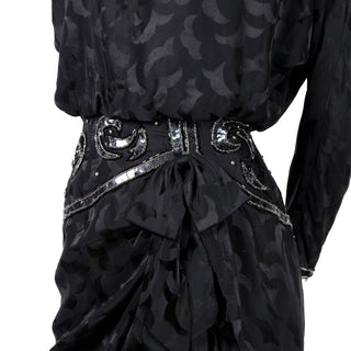 AJ Bari black silk vintage dress with beaded waist and hip