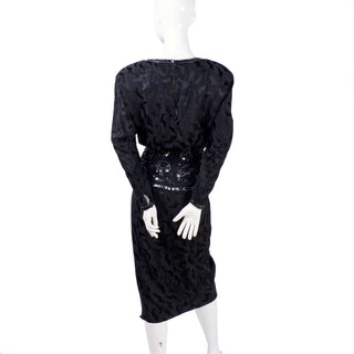 Beaded black silk vintage dress fittted hip