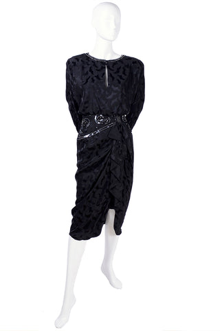 AJ Bari 1980's black tone on tone silk dress