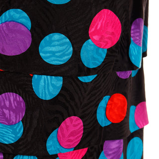 1980s AJ Bari Colorful Silk Polka Dot Strapless Dress w Bow zebra print