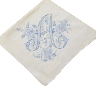 Madeira vintage handkerchief with blue A monogram - Dressing Vintage