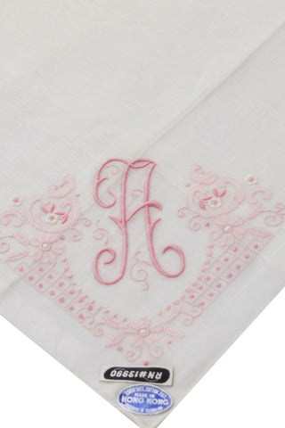 Pink Initial A Monogrammed Vintage Handkerchief w/ Original Tags - Dressing Vintage