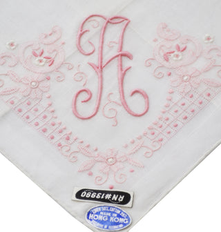 Pink Initial A Monogrammed Vintage Handkerchief w/ Original Tags - Dressing Vintage