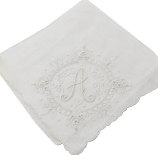 Burmel All White Vintage Monogrammed A Handkerchief with Tag SOLD - Dressing Vintage