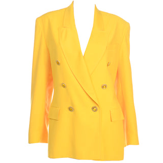 Vintage 1980s Yellow Wool Oversized Blazer double breasted made in Italy
