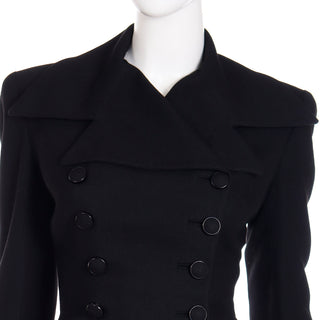 1947 Adele Simpson Documented Black Wool Cinched Waist Jacket & Skirt