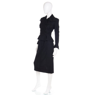 1947 Adele Simpson Documented Black Wool Cinched Waist Jacket w Skirt Vintage 1940s