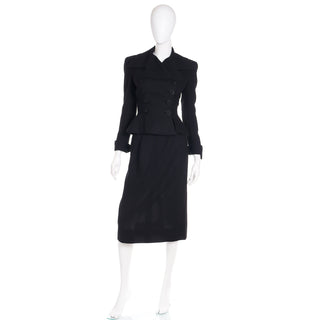 1947 Adele Simpson Documented Black Wool Cinched Waist Jacket w Skirt Small