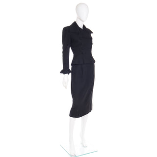 1947 Adele Simpson Documented Black Wool Cinched Waist Jacket w Skirt 1940s 