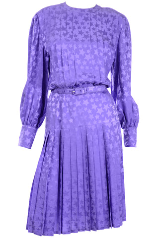 1980s Adele Simpson Purple Silk Star Print Dress