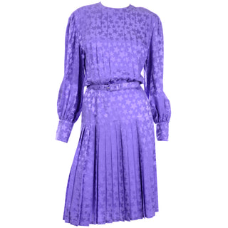 Adele Simpson Purple Silk Star Print Vintage Dress 80s 10/12 M/L