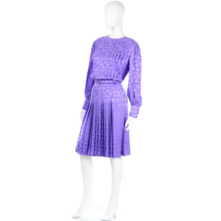Adele Simpson Purple Silk Star Print Vintage Dress w belt