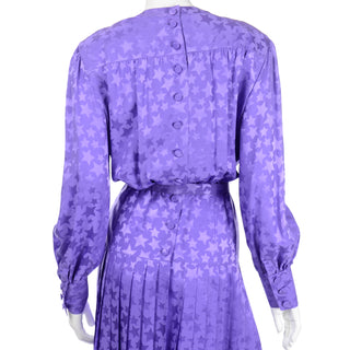 Adele Simpson Purple Silk Star Print Vintage Dress Made in Hong Kong 1980s