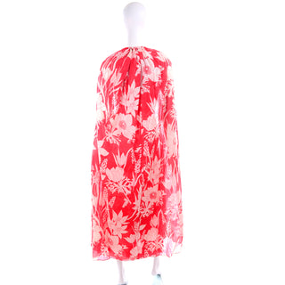 1970s Adele Simpson Red & White Cotton Floral Dress & Cape 4/6