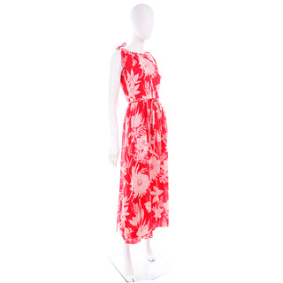 1970s Adele Simpson Red & White Cotton Floral Dress & Cape 4/6