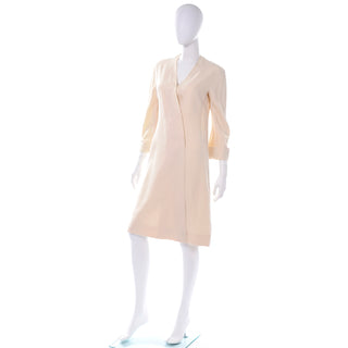 1970s Adele Simpson Cream Linen Long Coat
