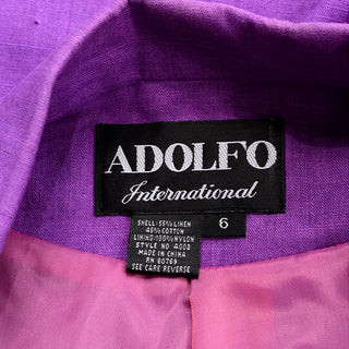 Adolfo International Purple Linen and Cotton Blend Long Line Blazer for Women