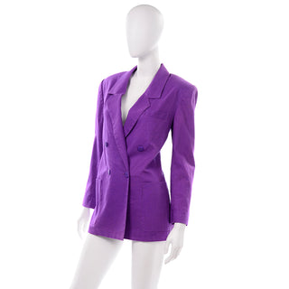 Vintage Adolfo Purple Linen and Cotton Blend Longline Blazer