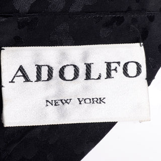 1980s Adolfo Vintage Silk Tonal Leopard Print Black 2 piece Dress Blouse and Skirt