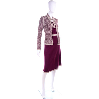 1970s Adolfo Vintage Burgundy Skirt Top & Cardigan Jacket 2