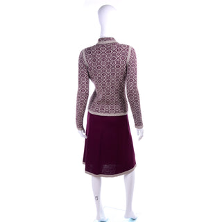 1970s Adolfo Vintage Burgundy Skirt Top & Cardigan Jacket rare