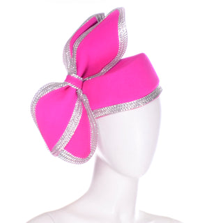 Vintage Adolfo II Vintage Shocking Pink Structured Bow Wool Hat With Silver Trim