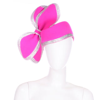 Vintage Adolfo II Vintage Hot Pink Structured Bow Hat With Silver Trim