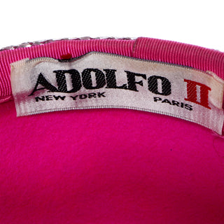 Vintage Adolfo II Vintage Hot Pink Structured Bow Wool Hat W Silver Trim