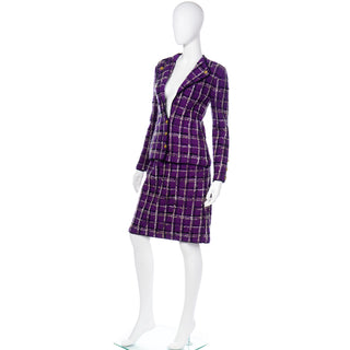 Adolfo Vintage Purple Wool Jacket & Skirt Suit Chanel style