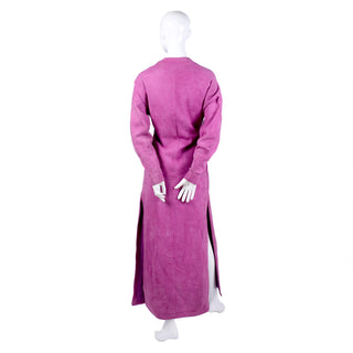 Vintage Adolfo pink suede long coat dress