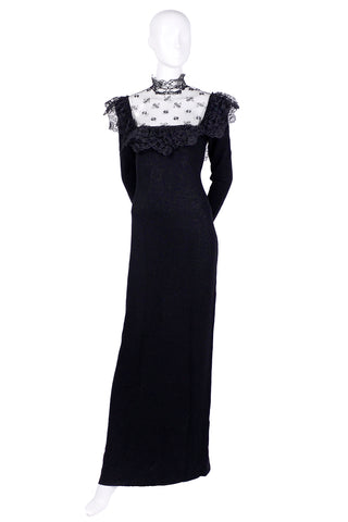1970's black lace Adolfo gown