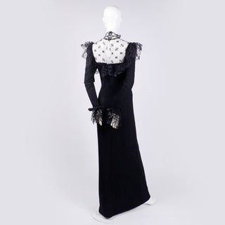 Adolfo black lace and knit 1970's long dress