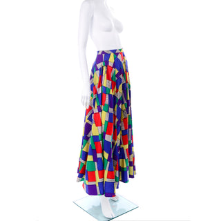 1940s Satin Patchwork Print Designer Full Skirt
